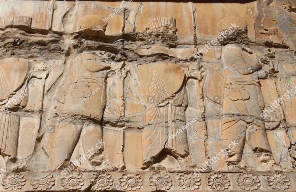 Persépolis, Irã. Um baixo-relevo do Apadana. Ruínas da capital cerimonial do Império Persa (Império Aquemênida). Autor e copyright Marco Ramerini.