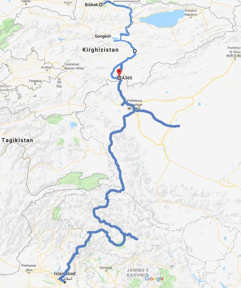 Viagem pelas montanhas da Ásia Central. Mapa do itinerário